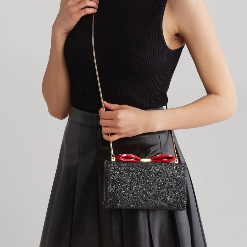 NWT KATE SPADE 
Minnie Mouse Bow clasp Glitter Clutch